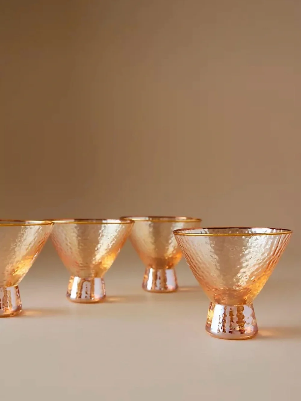 NIB Anthropologie Zaza Stemless Martini Glasses Set of 2 in Honey Luster